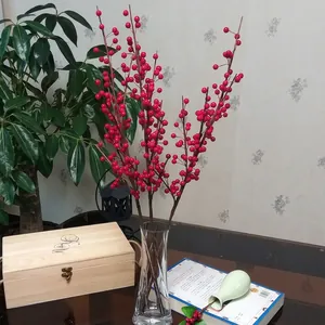 Vibrant red artificial berry stems for New Year and Christmas home floral decor, 3 stems set