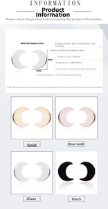 Detail view of crescent moon stud earrings showing 6x8mm size and 4 color variants
