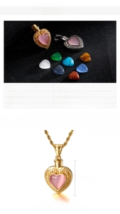 Vue détaillée du pendentif en forme de cœur avec pierre rose et gemmes interchangeables