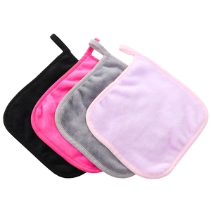 Microfiber makeup remover towels set in black pink and grey with convenient hanging loops