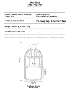 Detailed size specifications for Nordic birdcage iron planter with dimensions and materials