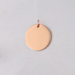 Polished rose gold stainless steel round pendant with hanging ring for jewelry making
