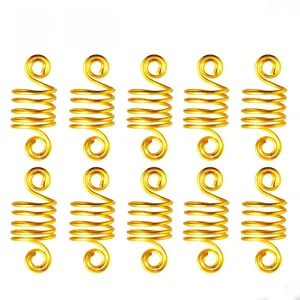 Set of 10 golden spiral loc jewelry rings for braids and hair styling accessories