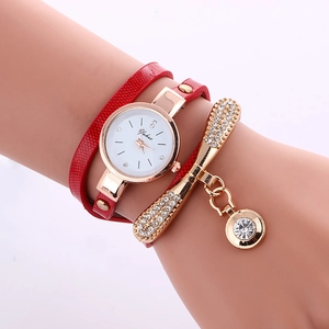 Fashion Women Wrap Around Bracelet Watch Luxury Rhinestone Bow Decorative Pendant Ladies Quartz Wristwatch Jewelry Timepiece