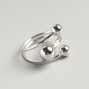 925 Sterling Silver Ring Minimalist Coiled Line Multi Layer Geometric Three Balls Open Adjustable Finger Jewelry Women Trendy
