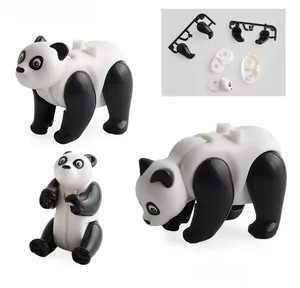 Detail view of panda building block parts and assembled figures for DIY educational fun