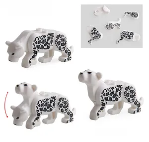 Detailed macro view of a white leopard building block toy with movable head 8x2x4cm