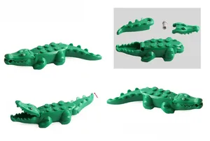Detail showing the adjustable joints and dimensions of the green crocodile brick model