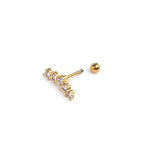 Golden flower helix piercing stud with five clear zircons and threaded ball back closure