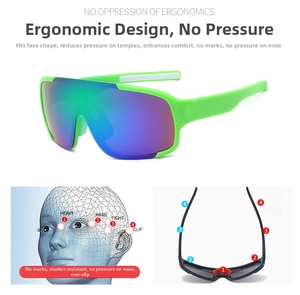 Ergonomic fluorescent green sports glasses with purple gradient lenses and anti-slip frame