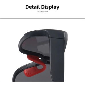 Close-up of red non-slip nose pads on matte black frame cycling sports sunglasses