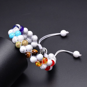 Double-layer braided white turquoise bracelet with colorful natural gemstone beads