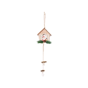 Wooden Christmas tree ornament with Santa Claus figure, pine needles and a white star pendant