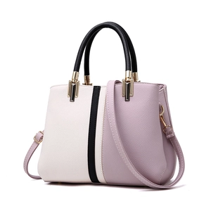 Fashion contrast color leather handbag with large capacity and detachable strap