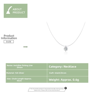 Macro detail of S925 sterling silver floating necklace with brilliant zircon pendant