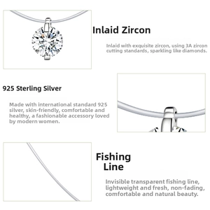 Detailed macro view of 925 sterling silver pendant with 3A zircon on invisible fishing line