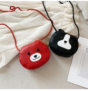 Detail view of cute PU leather animal cross-body bags with braided rope shoulder straps