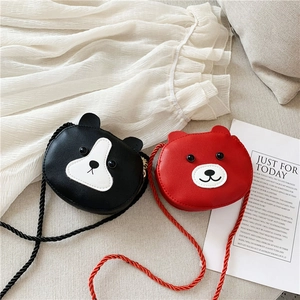 Cute cartoon bear mini crossbody bags for children in black and red PU leather