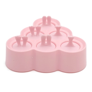 Pink silicone popsicle mold with cute rabbit and mermaid tail handles for kids