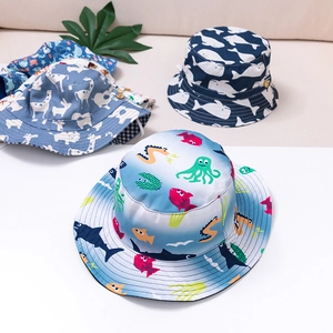 Kinder Fischerhut Baumwolle Sonnenschutz Sommer Outdoor Verstellbares Winddichtes Seil Cartoon Tierdruck Atmungsaktive Kappen