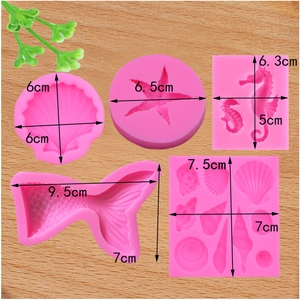Pink silicone ocean molds set including starfish and seahorse for cake decorating