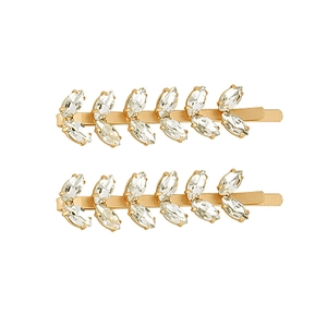 Lot de barrettes dorées élégantes avec cristaux scintillants en forme de feuilles