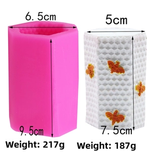Honeycomb silicone mold with 3D bee pattern and finished candle wax model