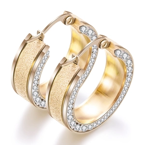 Sandblasted Wide Hoop Earrings 304 Stainless Steel With Paved Cubic Zirconia Fashion Trendy Jewelry Accessories For Women