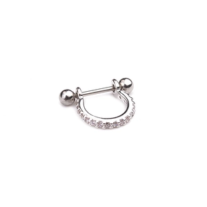 U-shaped sterling silver piercing earring with micro-pave cubic zirconia crystals