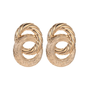 Modern 18K gold-plated interlocking geometric twist hoop earrings with hammered texture
