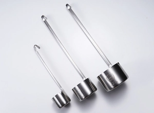 Three 304 stainless steel measuring scoops showing 150ml 300ml and 500ml sizes
