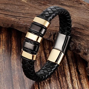 Bracciale da Uomo in Vera Pelle Intrecciata Acciaio Inossidabile 316L Chiusura Magnetica Intrecciato a Mano Oro Argento Nero Gioielli