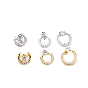 Set of gold and silver stainless steel cartilage earrings with moon and round zircon