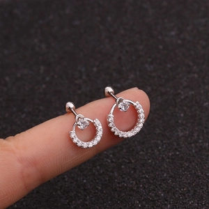 Rose gold stainless steel screw-back stud earrings with circular pavé crystals and round stones