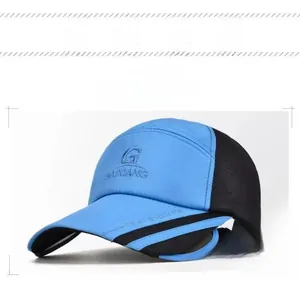 Close-up of breathable mesh fabric and embroidery on sun visor baseball cap