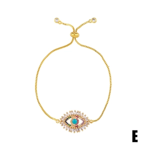 Adjustable gold evil eye bracelet with colorful crystals and turquoise stone for women