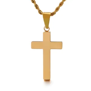Pendentif Croix Minimaliste Acier Inoxydable Poli Bijou Religieux Charme Pour Hommes Et Femmes Style Métallique Lisse Classique