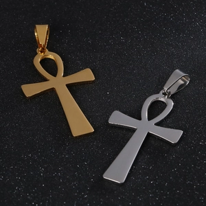 Gold and silver Egyptian Ankh cross pendants made of polished stainless steel jewelry