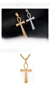 Macro view of Ankh cross pendant with 45x25mm size and 4g weight in stainless steel