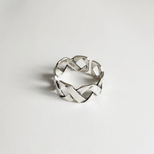Vintage 925 Sterling Silver Ring Woven Cross Geometric Open Adjustable Minimalist Finger Jewelry For Women