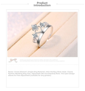 Detail view of S925 sterling silver crown ring featuring heart lines and zircon stones