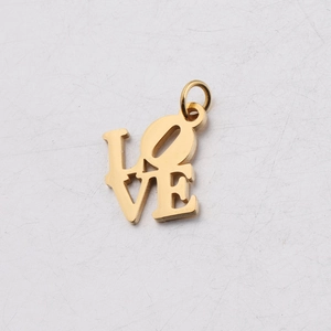 Golden stainless steel LOVE cutout charm pendant with top jump ring for DIY jewelry making