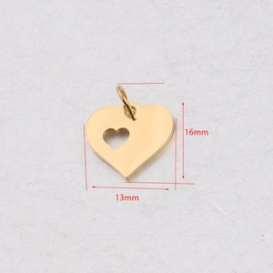 Polished golden stainless steel double heart pendant 13x16mm for DIY jewelry making