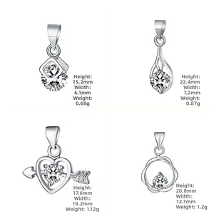 Detailed size and weight specs for silver heart and geometric zircon necklaces