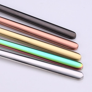 Set of five 304 stainless steel long handle cocktail spoons in various metallic finishes