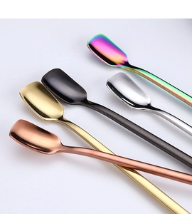 Macro shot of colorful square-head 304 stainless steel cocktail stirring spoons