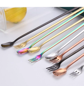 Polished 304 stainless steel long handle mixing spoons in gold, rose gold and rainbow colors