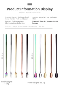 Detailed specs of long handle 304 stainless steel spoons and forks in five colors