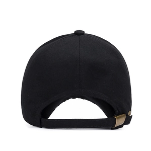 Classic black cotton baseball cap with an adjustable metal buckle back closure