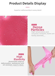 Pink silicone pet grooming glove showing high elasticity and dense bristles for cats and dogs